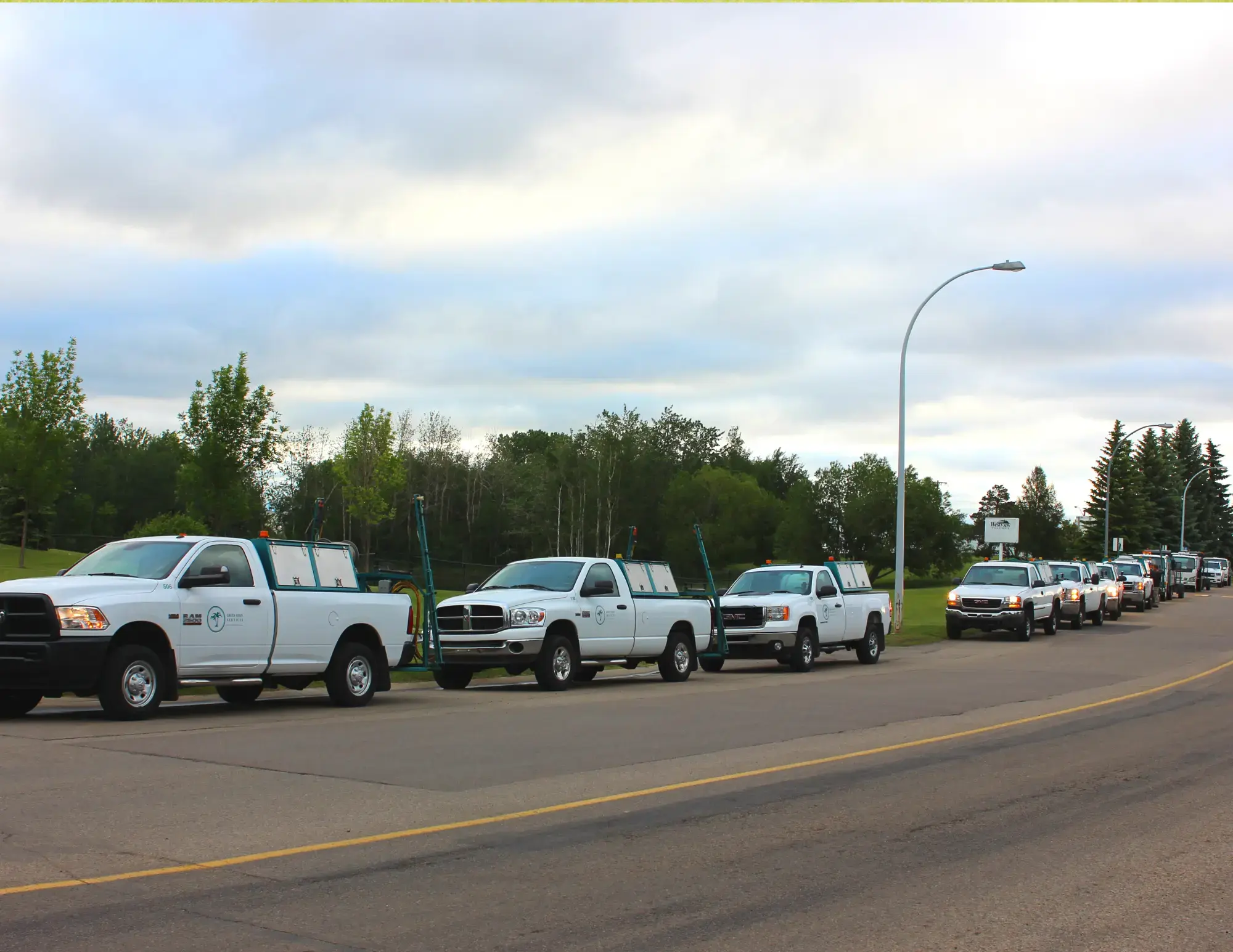 Fleet trucks lined up at depot