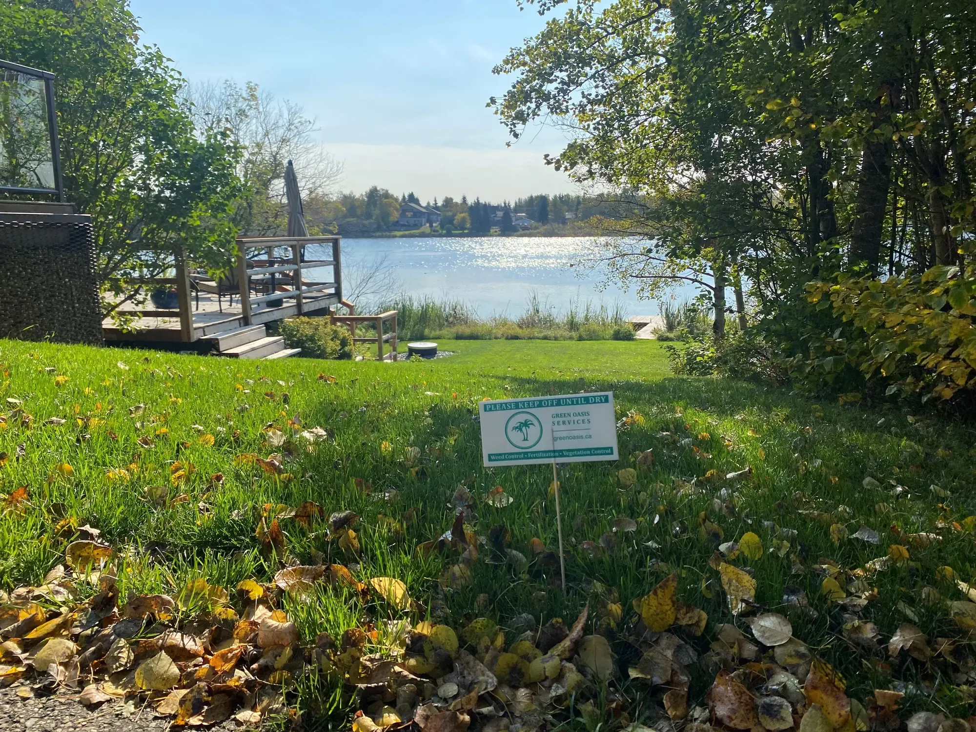 Treated lakeside property in autumn