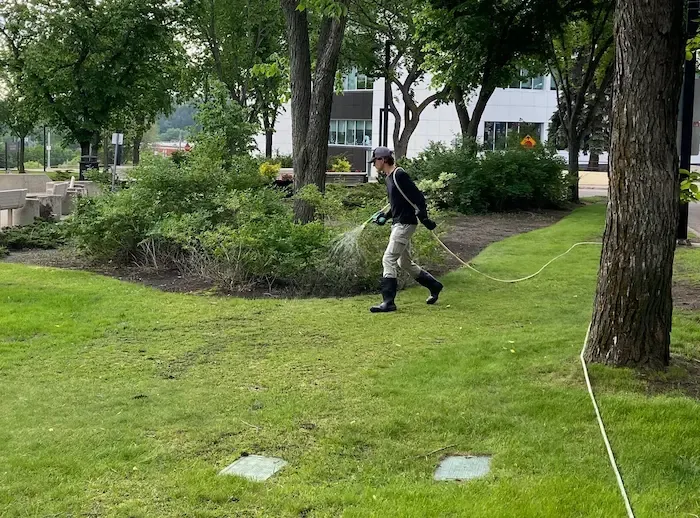 Green Oasis Gator vehicle spraying commercial park grounds